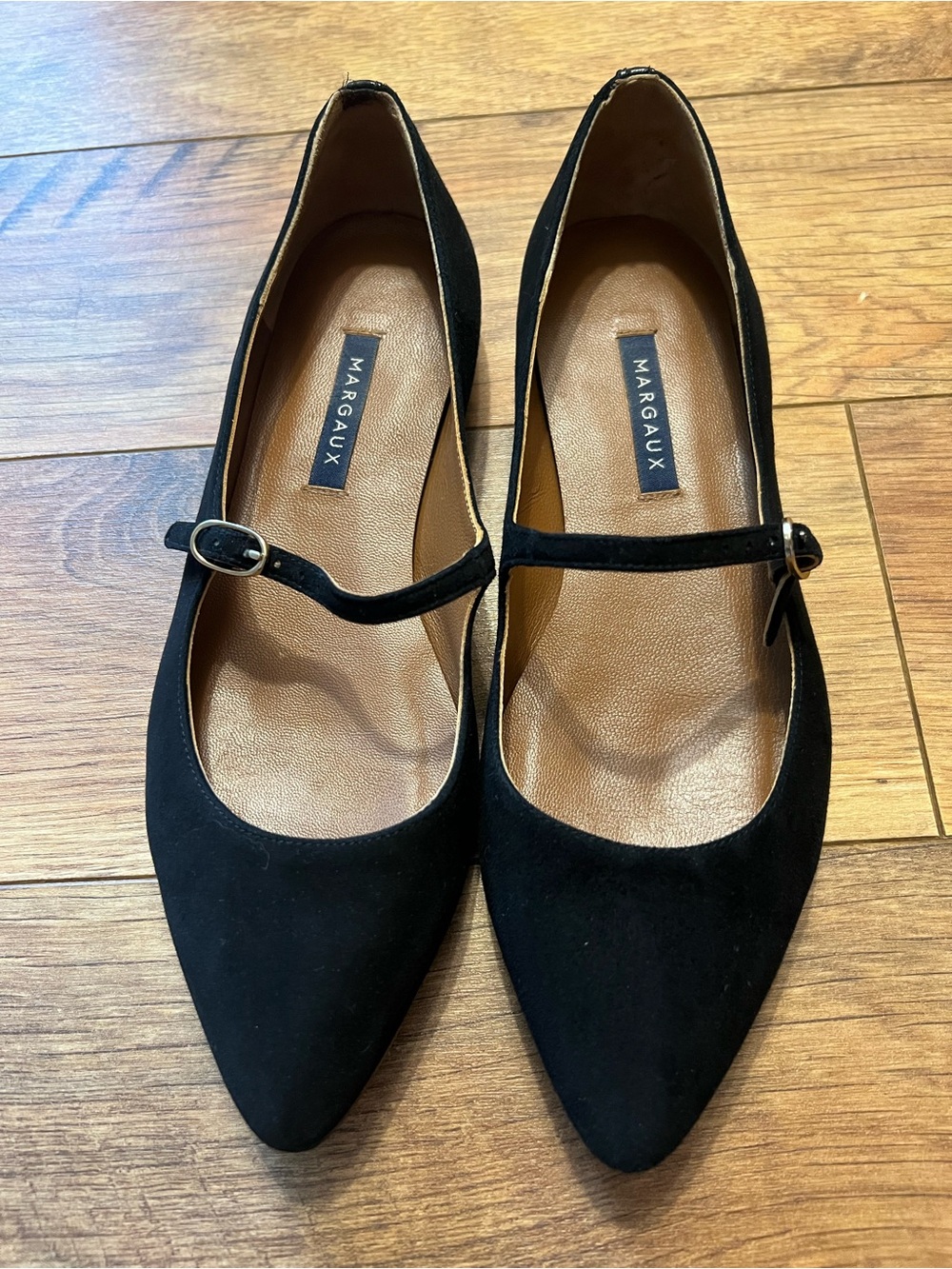 Margaux Black Suede Pointed Mary Jane Flats